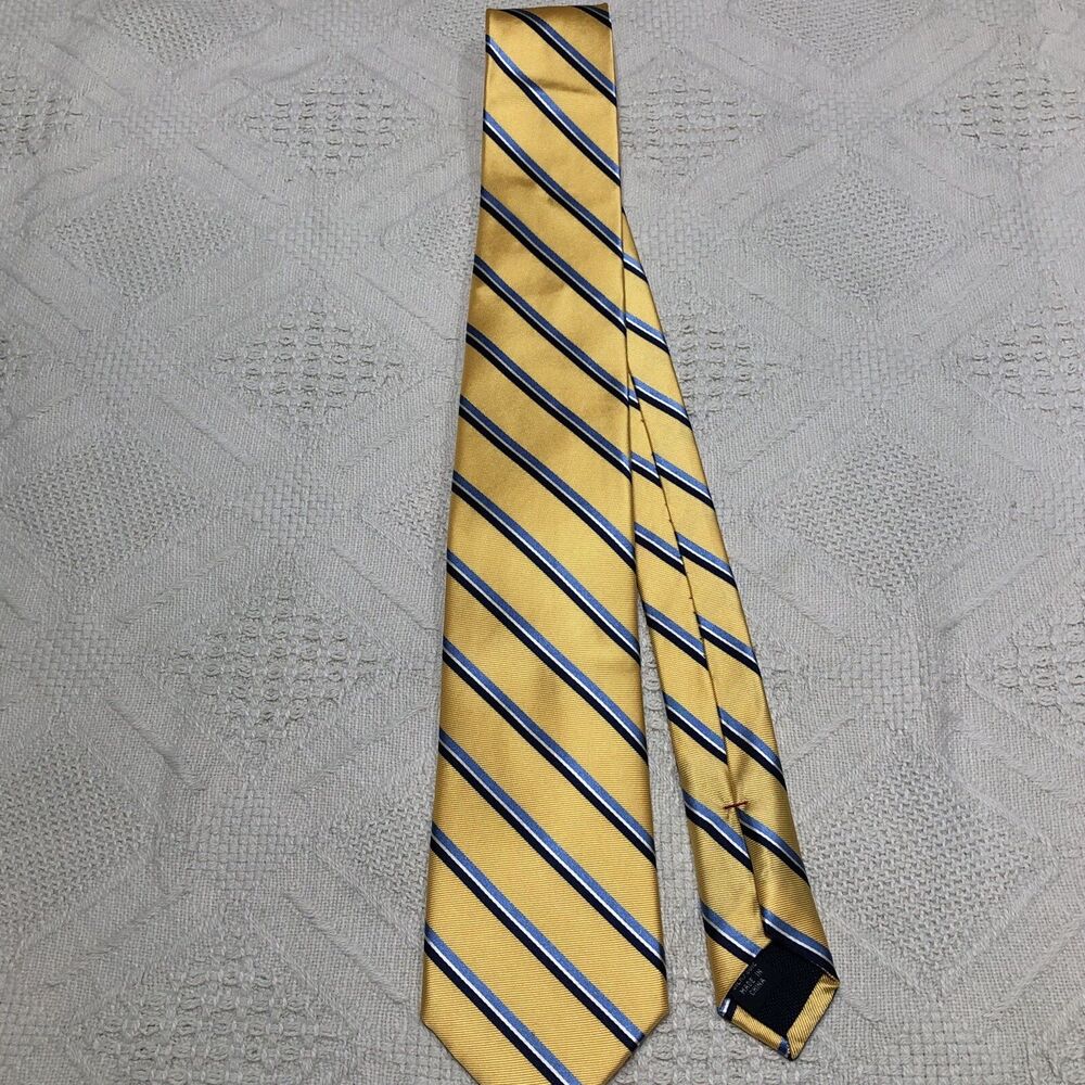 Tommy Hilfiger Striped Repp Neck Tie Blue And Yellow  Academia 100% Silk